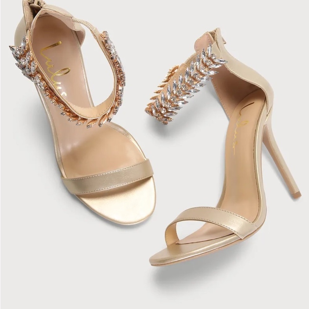 Gold Rhinestone Ankle Strap Heels - Picture 3 of 4